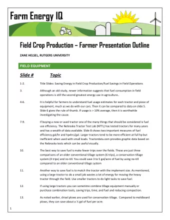 Farm Energy IQ  Field Crop Production  Farmer Presentation Outline  ZANE HELSEL, RUTGERS
