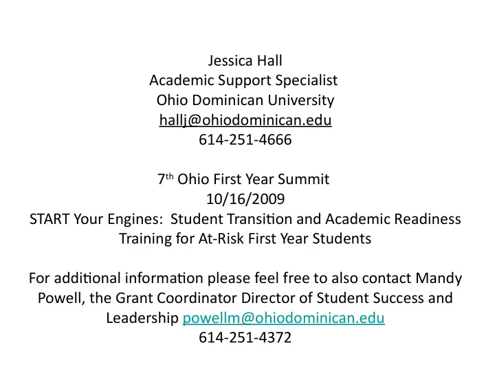 jessica hall academic support specialist ohio dominican