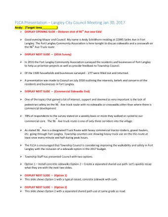 FLCA Presentation  Langley City Council Meeting Jan 30, 2017  Andy:   (Target time_________)