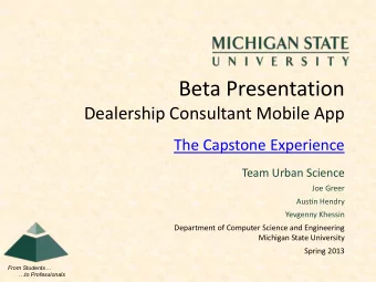 Beta Presentation  Dealership Consultant Mobile App  The Capstone Experience  Team Urban Science
