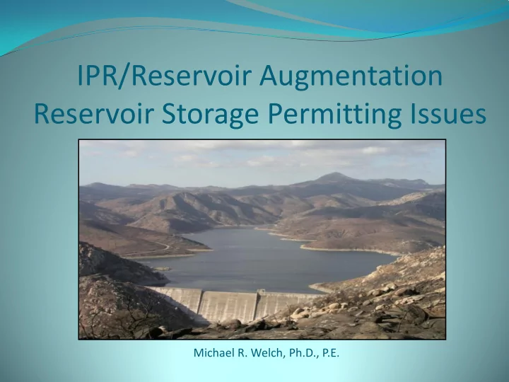 ipr reservoir augmentation reservoir storage permitting