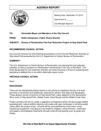AGENDA REPORT  Meeting Date: September 18, 2018  Agenda Item # ______  City Manager Approval:  TO: