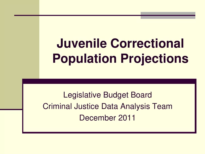 juvenile correctional population projections