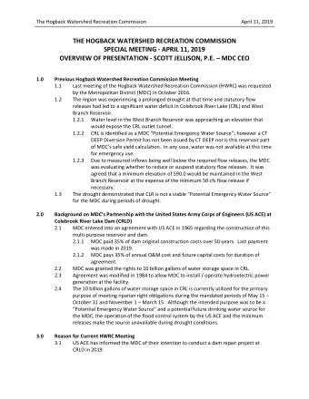 THE HOGBACK WATERSHED RECREATION COMMISSION  SPECIAL MEETING - APRIL 11, 2019  OVERVIEW OF