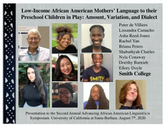 Low-Income African American Mothers Language to their  Preschool Children in Play: Amount,