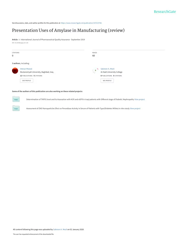 presentation uses of amylase in manufacturing review