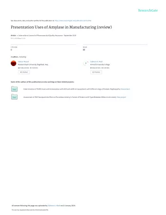 Presentation Uses of Amylase in Manufacturing (review) Article in International Journal of