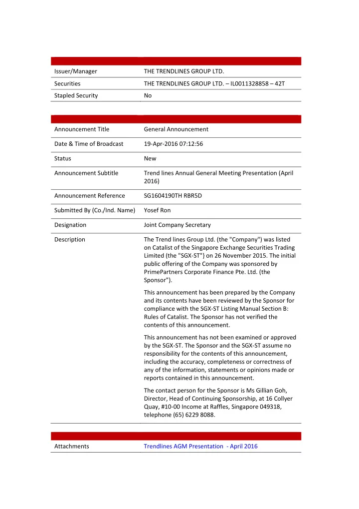 issuer manager the trendlines group ltd securities the