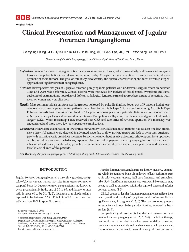 clinical presentation and management of jugular foramen