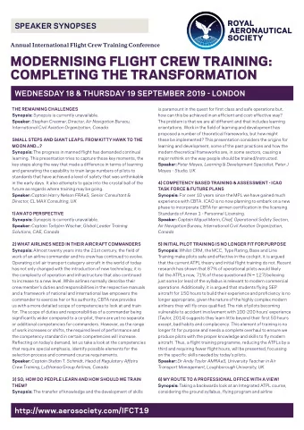 MODERNISING FLIGHT CREW TRAINING:  COMPLETING THE TRANSFORMATION  WEDNESDAY 18 &amp; THURSDAY 19