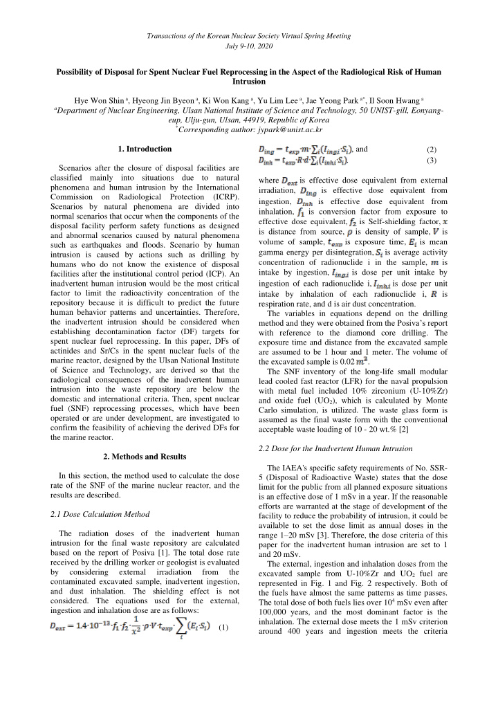 possibility of disposal for spent nuclear fuel