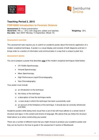 Teaching Period 2, 2015  FOR10002 Introduction to Forensic Science Assessment 3: Poster