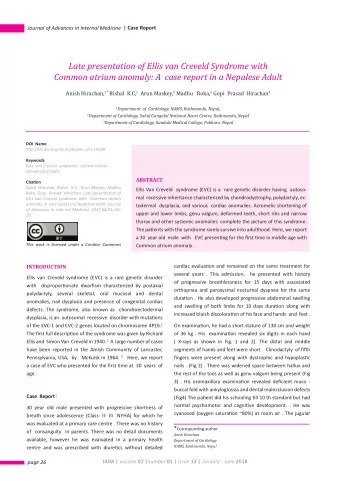 Late presentation of Ellis van Creveld Syndrome with  Common atrium anomaly: A  case report in a