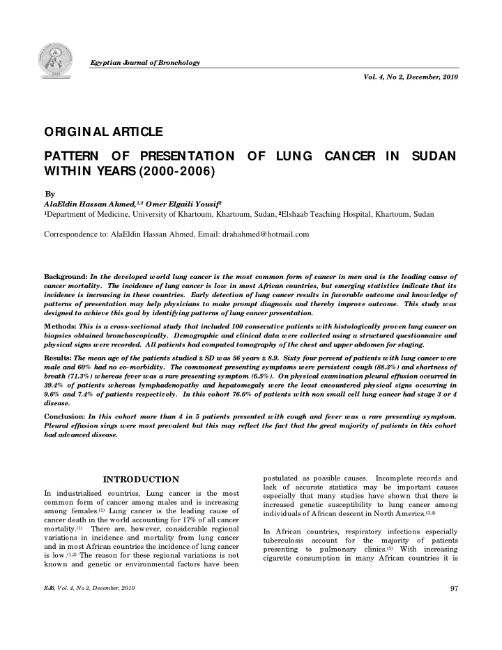 original article pattern of presentation of lung cancer