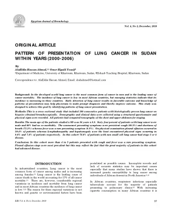ORIGINAL ARTICLE  PATTERN OF PRESENTATION OF LUNG CANCER IN SUDAN  WITHIN YEARS (2000-2006)  By