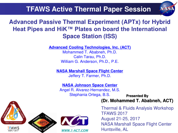 tfaws active thermal paper session