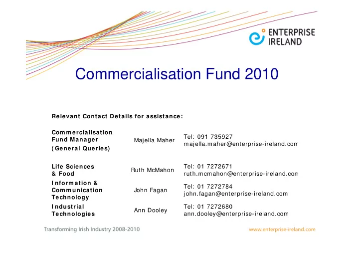 commercialisation fund 2010