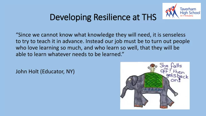 developing resilience at ths