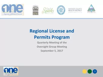 Regional License and  Permits Program  Quarterly Meeting of the  Oversight Group Meeting  September