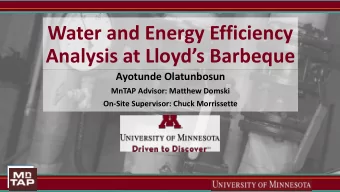 Analysis at Lloyds Barbeque  Ayotunde Olatunbosun  MnTAP Advisor: Matthew Domski  On-Site