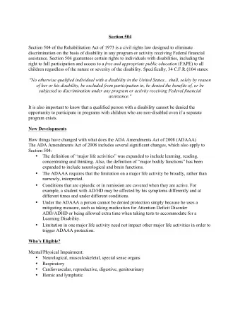 Section 504  Section 504 of the Rehabilitation Act of 1973 is a civil rights law designed to