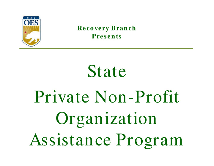 state private non profit organization assistance program