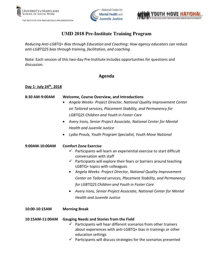 umd 2018 pre institute training program reducing anti