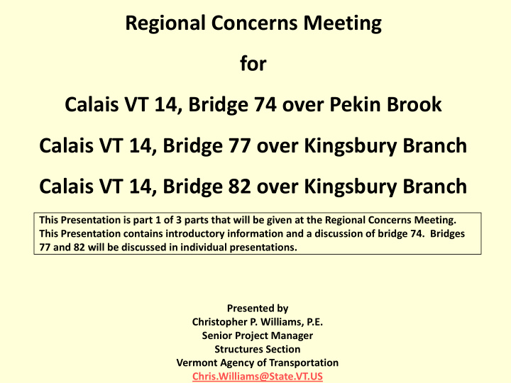 regional concerns meeting for calais vt 14 bridge 74 over