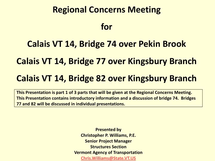 regional concerns meeting for calais vt 14 bridge 74 over