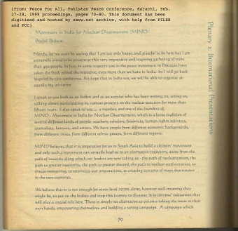 [From: Peace For All, Pakistan Peace Conference, Karachi, Feb.  27-28, 1999 proceedings, pages