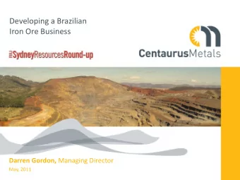 Developing a Brazilian  Iron Ore Business Darren Gordon, Managing Director  May, 2011  Disclaimer