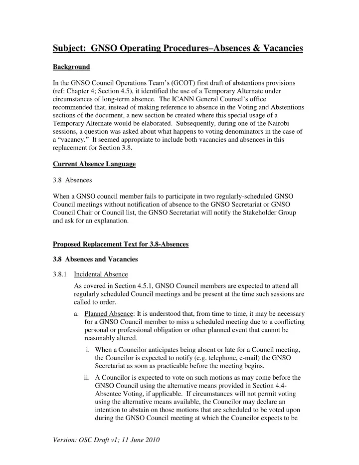 subject gnso operating procedures absences vacancies