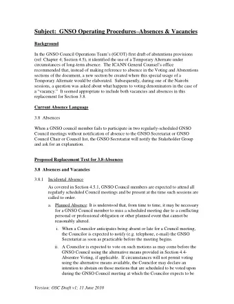 Subject:  GNSO Operating Procedures  Absences &amp; Vacancies  Background In the GNSO Council