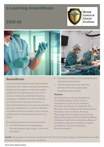 e-Learning Anaesthesia  600.00    an extensive e-library of journal articles and  Anaesthesia