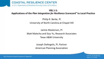 YRS 1-5: Applications of the Plan Integration for Resilience Scorecard  to Local Practice