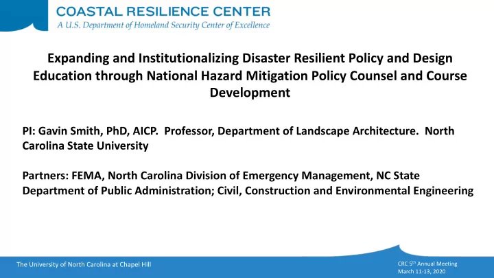 expanding and institutionalizing disaster resilient