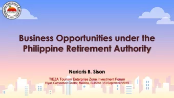 Philippine Retirement Authority  Naricris B. Sison  TIEZA Tourism Enterprise Zone Investment Forum