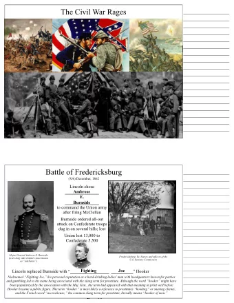 The Civil War Rages  Battle of Fredericksburg  (VA) December, 1862  Lincoln chose  ______________