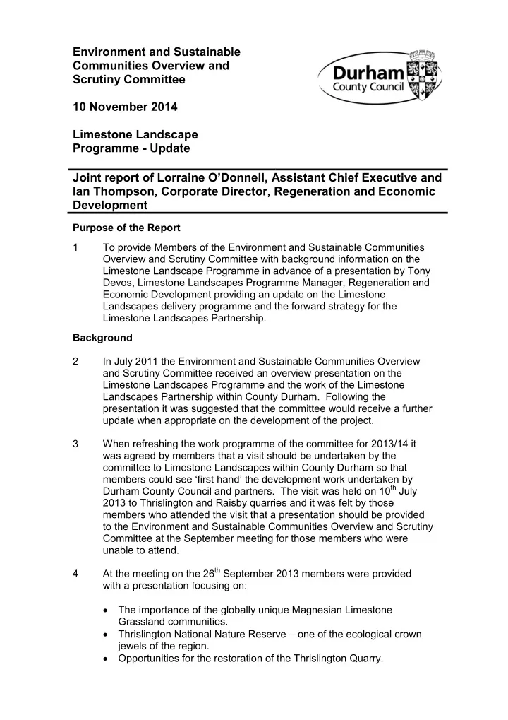 environment and sustainable communities overview and