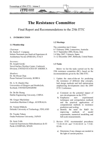 The Resistance Committee  Final Report and Recommendations to the 25th ITTC 1. INTRODUCTION  1.2