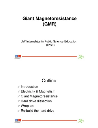 Giant Magnetoresistance  (GMR)  UW Internships in Public Science Education  (IPSE)  Outline