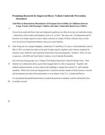 Promising Research for Improved Heavy Vehicle Underride Prevention  Structures  And Data to