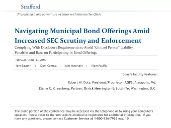 Navigating Municipal Bond Offerings Amid  Increased SEC Scrutiny and Enforcement  Complying With