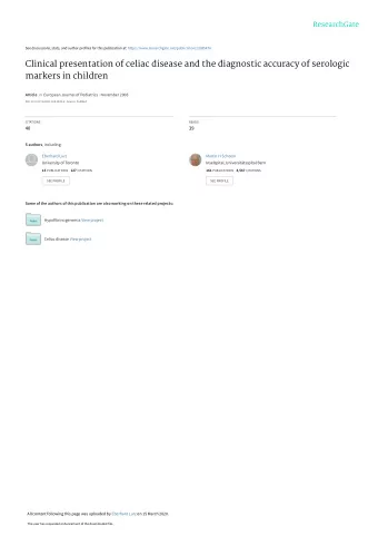 Clinical presentation of celiac disease and the diagnostic accuracy of serologic  markers in