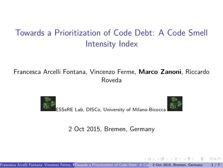 towards a prioritization of code debt a code smell