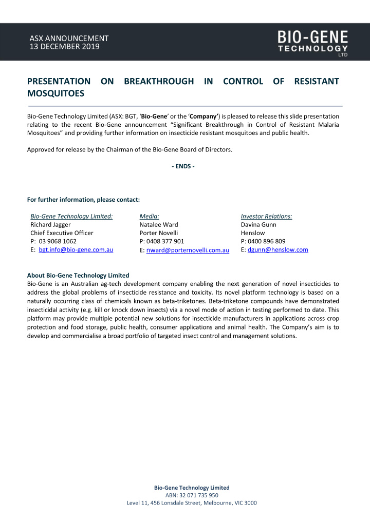 presentation on breakthrough in control of resistant