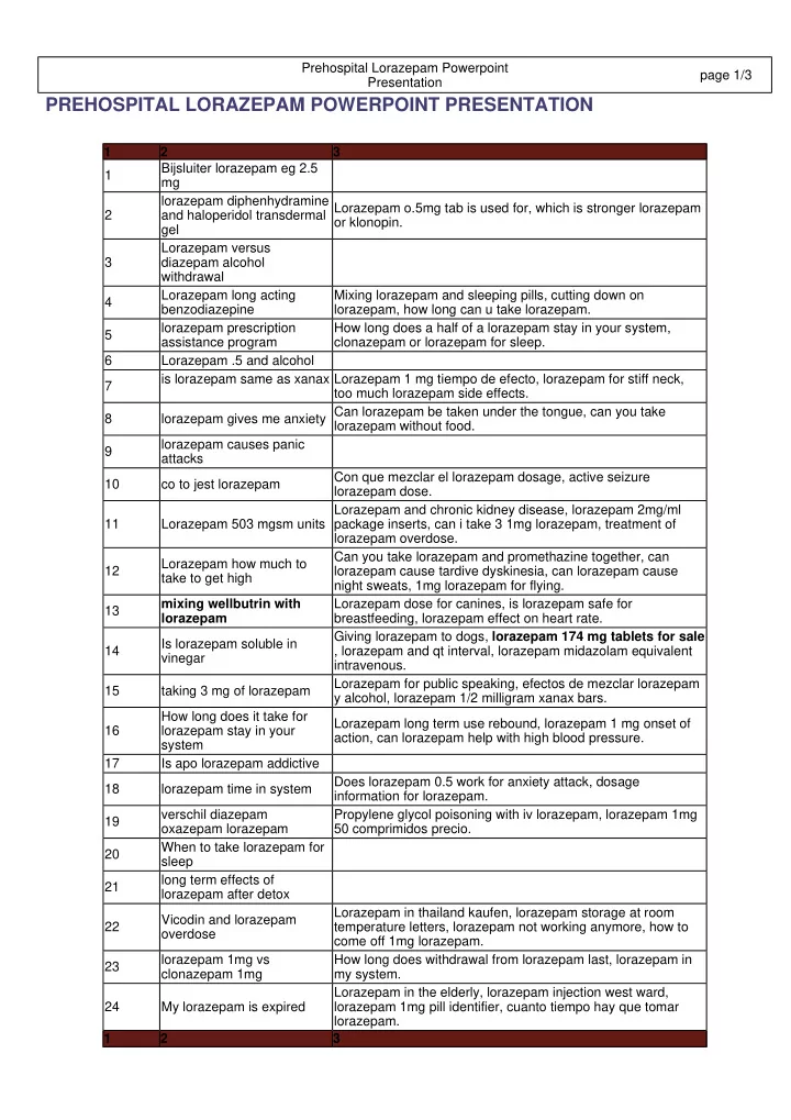 prehospital lorazepam powerpoint presentation