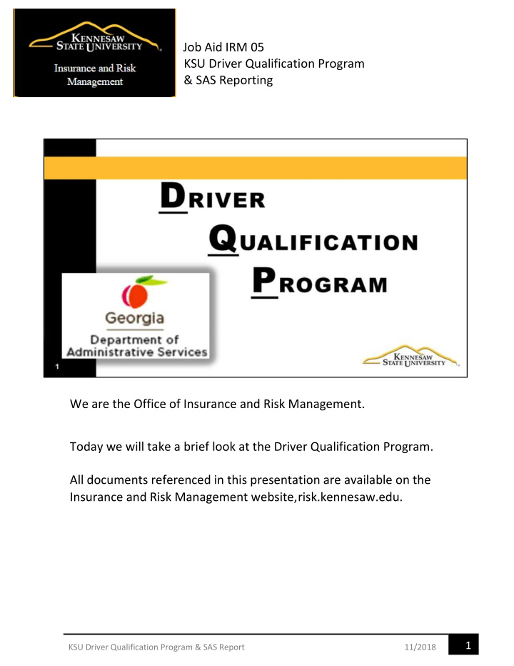job aid irm 05 ksu driver qualification program sas