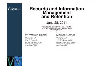 Records and Information  Management  and Retention  June 28, 2011  Greater Washington Society of