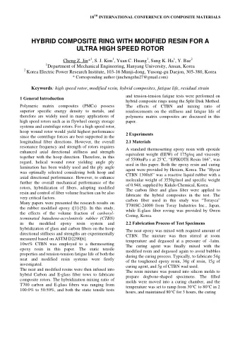 HYBRID COMPOSITE RING WITH MODIFIED RESIN FOR A  ULTRA HIGH SPEED ROTOR Cheng Z. Jin* 1 , S. J. Kim